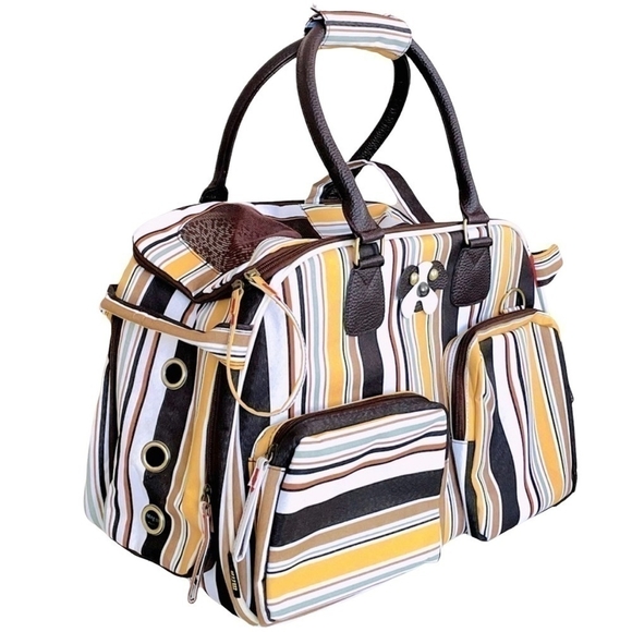 MIIN Striped Pet Carrier Bag Soft Sided Dog Cat Travel Tote Crate Style NWOT - Picture 4 of 10